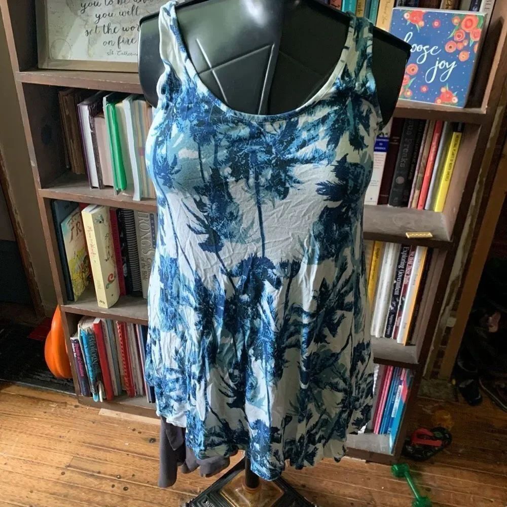 Venus Lascana S sleeveless a-line blue floral mini dress cover up